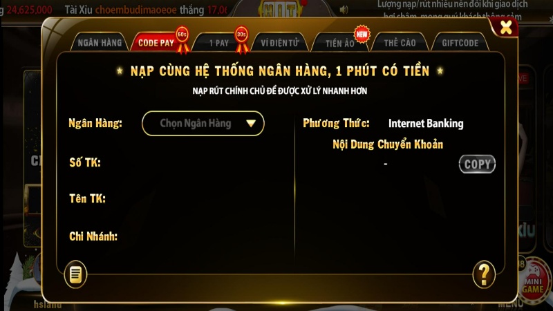 nap tien hitclub 1 Nạp tiền HitClub qua tài khoản ngân hàng